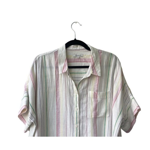 Madewell Womens Top XL Rainbow Linen Colorful Beachy Lightweight Button Front - Picture 5 of 12